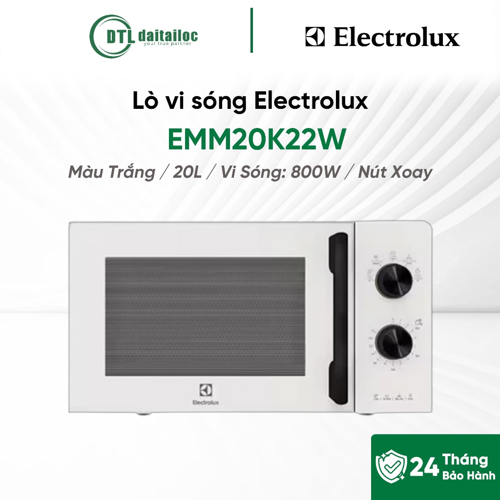Lò vi sóng Electrolux EMM20K22W Trắng 20L Vi Sóng: 800W Nút Xoay / Chính hãng / Bảo hành 12 tháng