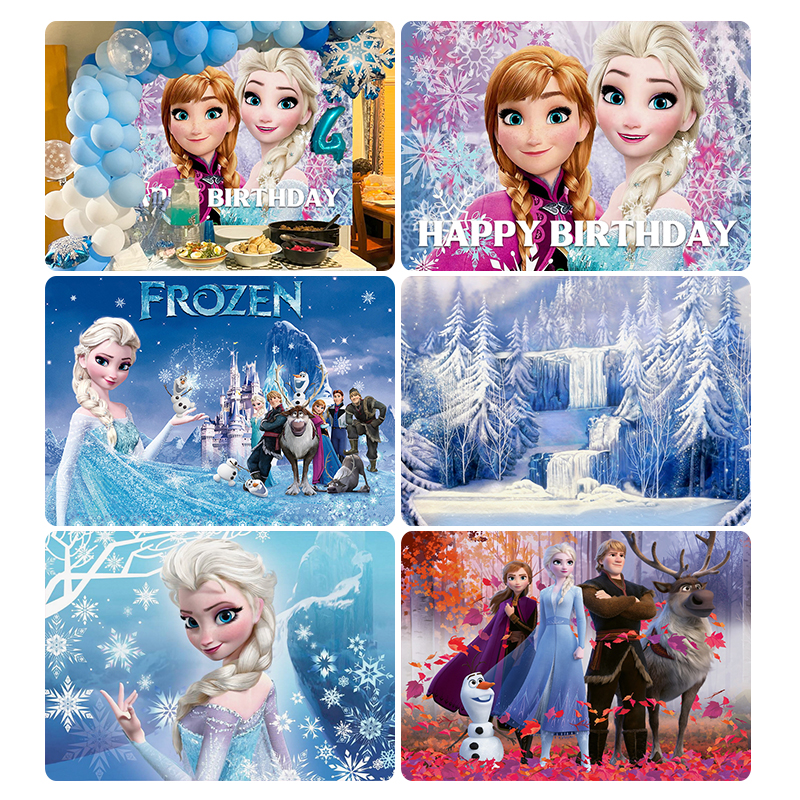 【Big savings】 Frozen Anna Elsa Princess Backdrop Background Birthday Banner For Girl Kids Photography Studio Baby Shower Party Decor