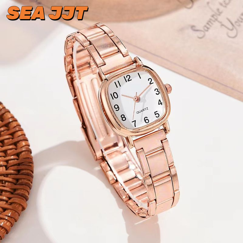 SEA JJT Elegant Square Quartz Watch for Women with Rose Gold Metal Bracelet ราคา 32 บาท*ส่งฟรี