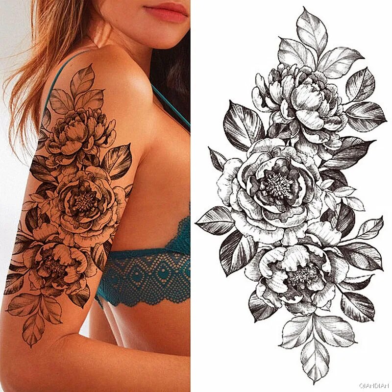 [SMDWN] Big Rose Waterproof Temporary Tattoo Flower Butterfly Bird Hipster Fashion Woman Fake Body Arm Sticker Man Tatoo Art Leg Totem