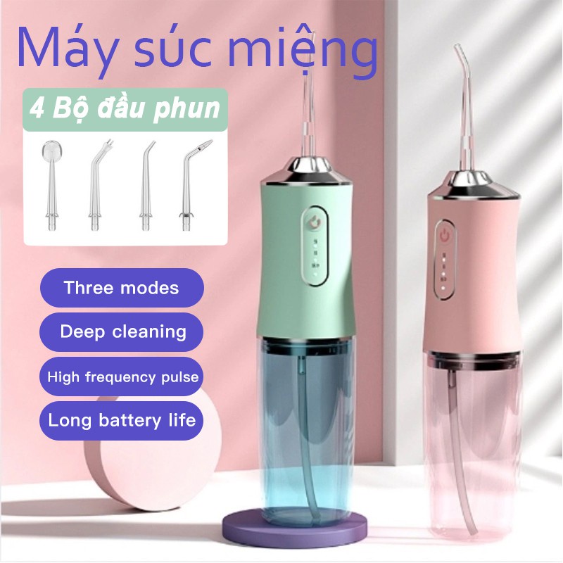 Máy Tăm Nước cầm tay  -Tăm nước vệ sinh răng miệng  - 3 chế độ xịt Máy Chăm Sóc Răng Miệng Mini ，4 đầu tăm ( Bảo Hành 12 tháng Lỗi 1 đổi 1 )