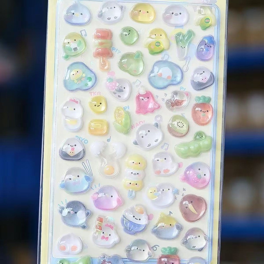 MUSASI PVC 3D Crystal Stickers Transparent Cartoon Animal Phone Case Decoration Sticker Cute DIY Crafts Relief Decorative Sticker Water Cup Decoration