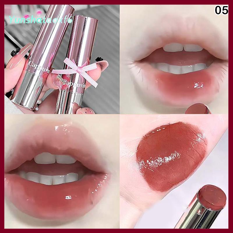 yunshataoxf Cappuvini pha lê Gương thủy tinh rắn Son bóng nước ánh sáng Son môi rõ ràng thạch môi men Nude Nhẹ sáng môi tint trang điểm - 5