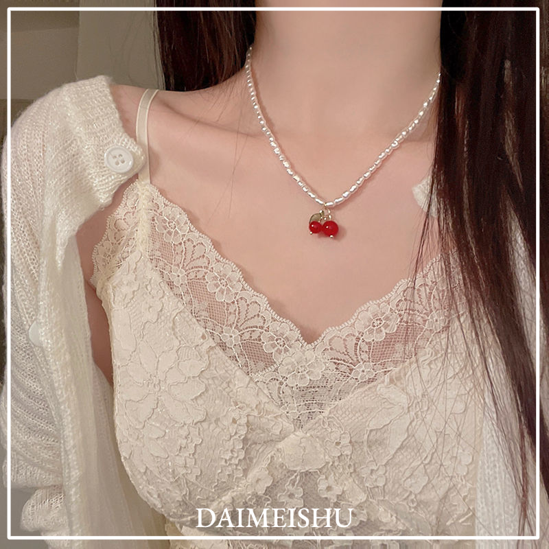DAIMEISHU Charming Cherry Pearl Necklace for Women, Elegant and Sweet, Perfect for Summer ราคา 19 บาท*ส่งฟรี