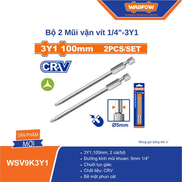 BỘ 2 MŨI VẶN VÍT ĐẦU TAM GIÁC WSV9K3Y1 WADFOW - HÀNG CHÍNH HÃNG