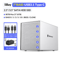 Yottamaster 5 Bay 2.5″/3.5″ SATA HDD Enclosure 6Gbps USB C HDD/SSD Enclosure Up to 16TB*5 RAID Direct Attached Storage Enclosure