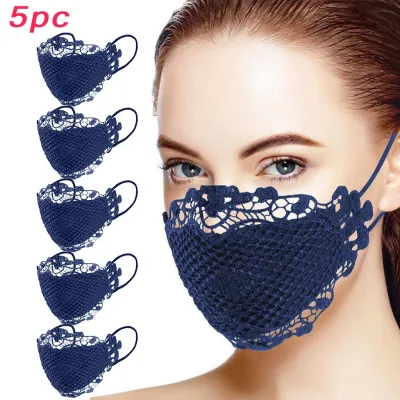 Rainny 5pc Delicate Lace Applique Washable and Reusable Mouth Face Mask Scarf Facemask