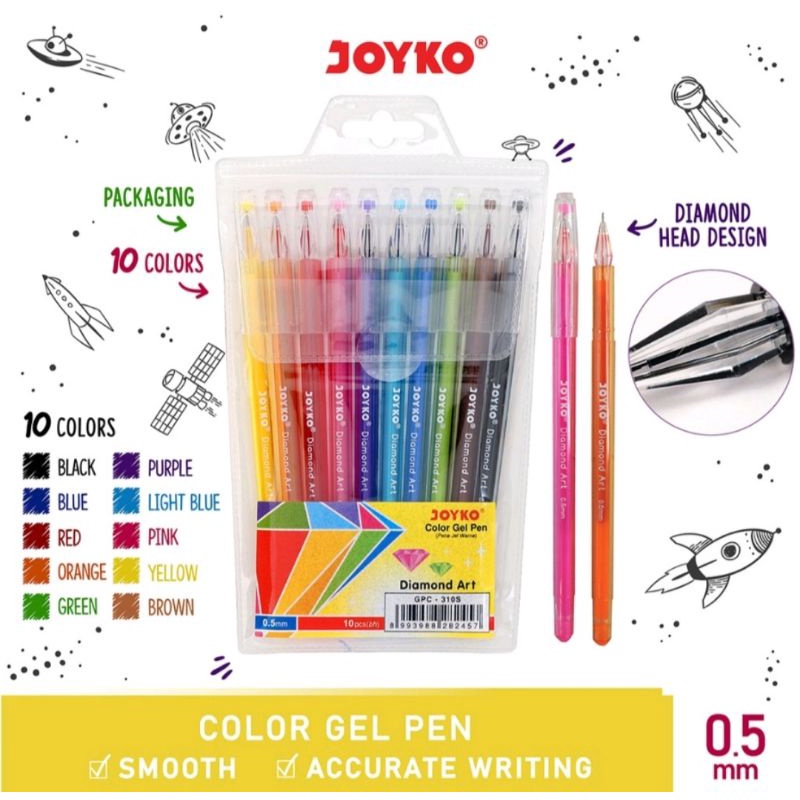 Pulpen Gel Diamond Art Joyko GPC-310S Gel Pen Color 10 Warna