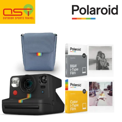 Polaroid Now+ i‑Type Instant Camera Bundle (Polaroid Now+ & i-Type Colour Film + i-Type B&W Film + Camera Bag Blue Gray)