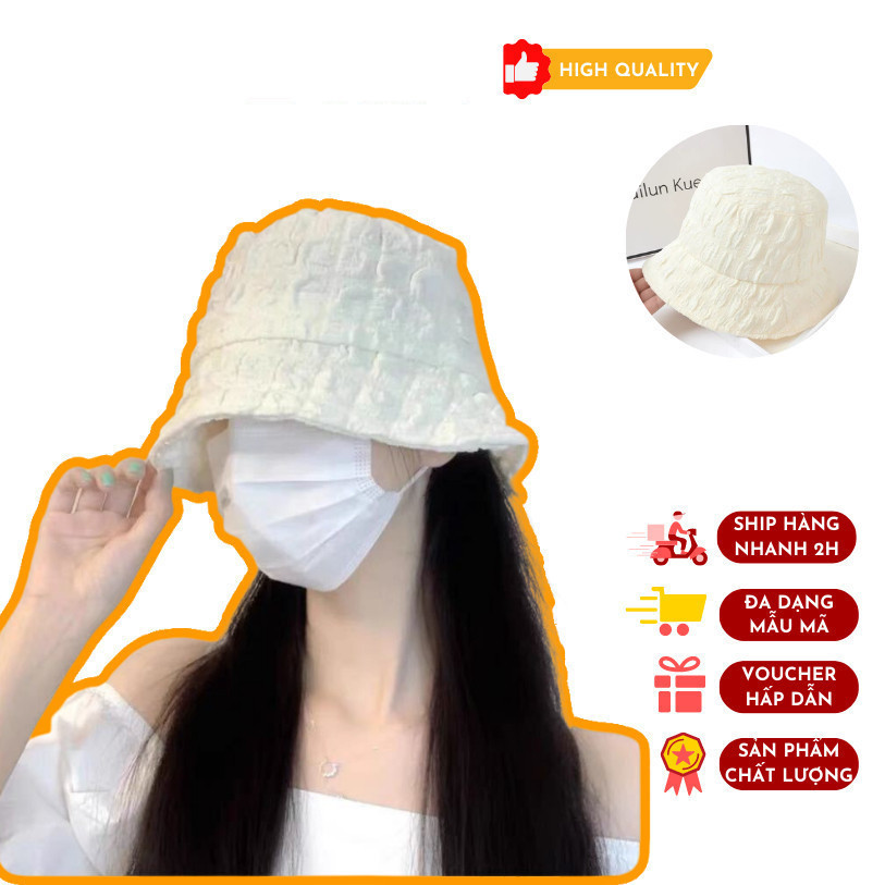 Mũ Nón Bucket Nón Vành Màu Trắng Phong Cách Trẻ Trung Năng Động Đội Che Nắng, Đi Chơi Đi Du Lịch Vải Nhúm. m