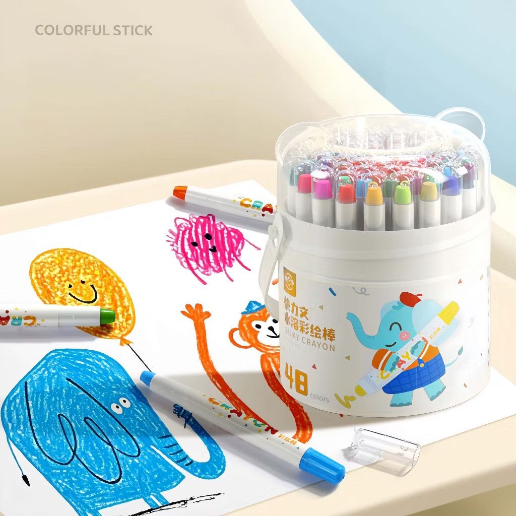Alat Set Crayon Putar Washable 24/36/48 Warna Non Toxic Krayon Anak-anak Silky Colorful Bucket Mewarnai