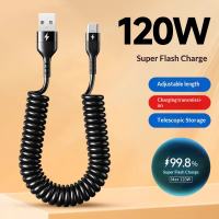 SEA JJT 120W Super Fast Charging Spring Cable with USB-C Lightning & Micro USB for iPhone Android & Cars - Extendable & Compact Design