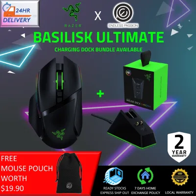Razer Basilisk Ultimate HyperSpeed Wireless Gaming Mouse: Fastest Gaming Mouse Switch - 20K DPI Optical Sensor - Chroma RGB Lighting - 11 Programmable Buttons - 100 Hr Battery - Classic Black [24 hours delivery]