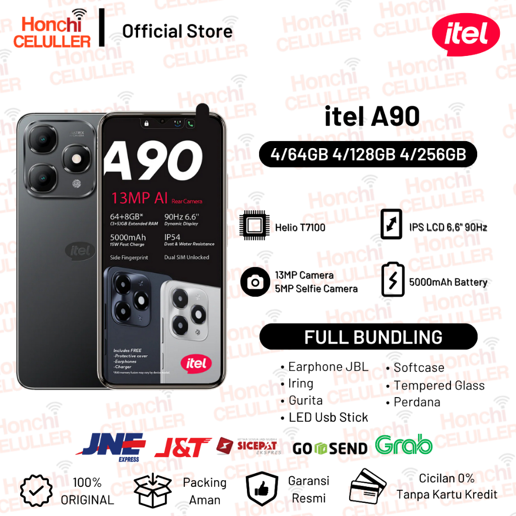 Itel A90 4/256GB 4/128GB 4/64GB – Trustworthy Durability IP54 – 6.6'' 90Hz Display – Octa-core – Octa-Core Processor – 5000mAh Battery with Type C Garansi Resmi itel Indonesia Harga  1,955,000 rupiah*Gratis Ongkir