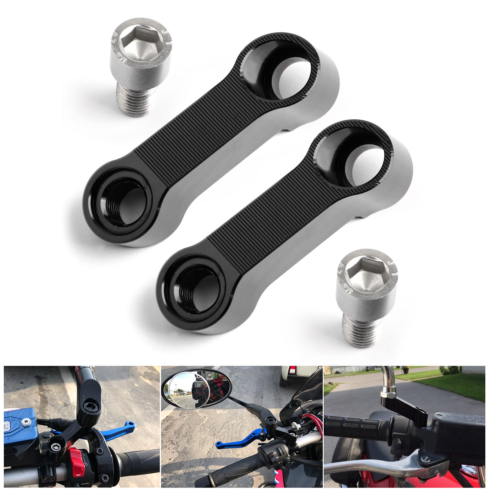 Lijihua1 Cặp Alu Gương Xe Máy Mở Rộng-Riser Mở Rộng Màu Đen 10Mm Phù Hợp Cho Honda Gương