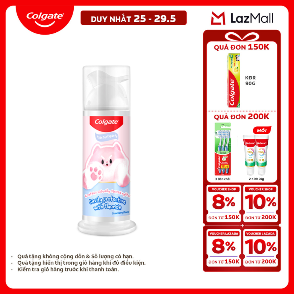 [Chỉ 25-29.5_X2 Voucher giảm 20%] Kem đánh răng Colgate cho trẻ em Fluffy hương dâu, dạng nhấn dễ sử dụng 85g