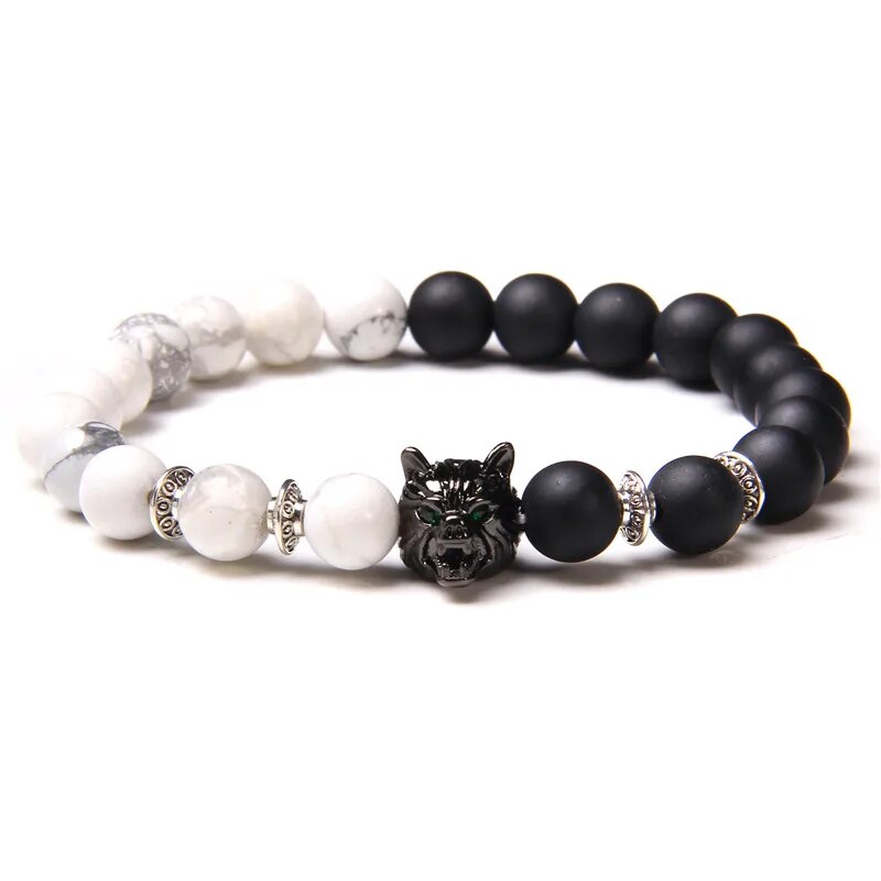 Người Đàn Ông Kim Loại 3D hạt charm Sói Vòng tay co giãn Homme Dũng Cảm Kucky Màu Đen Tự Nhiên Đá Mắt Hổ Dung Nham Vòng đeo tay đính cườm Đồ Trang Sức Quà Tặng