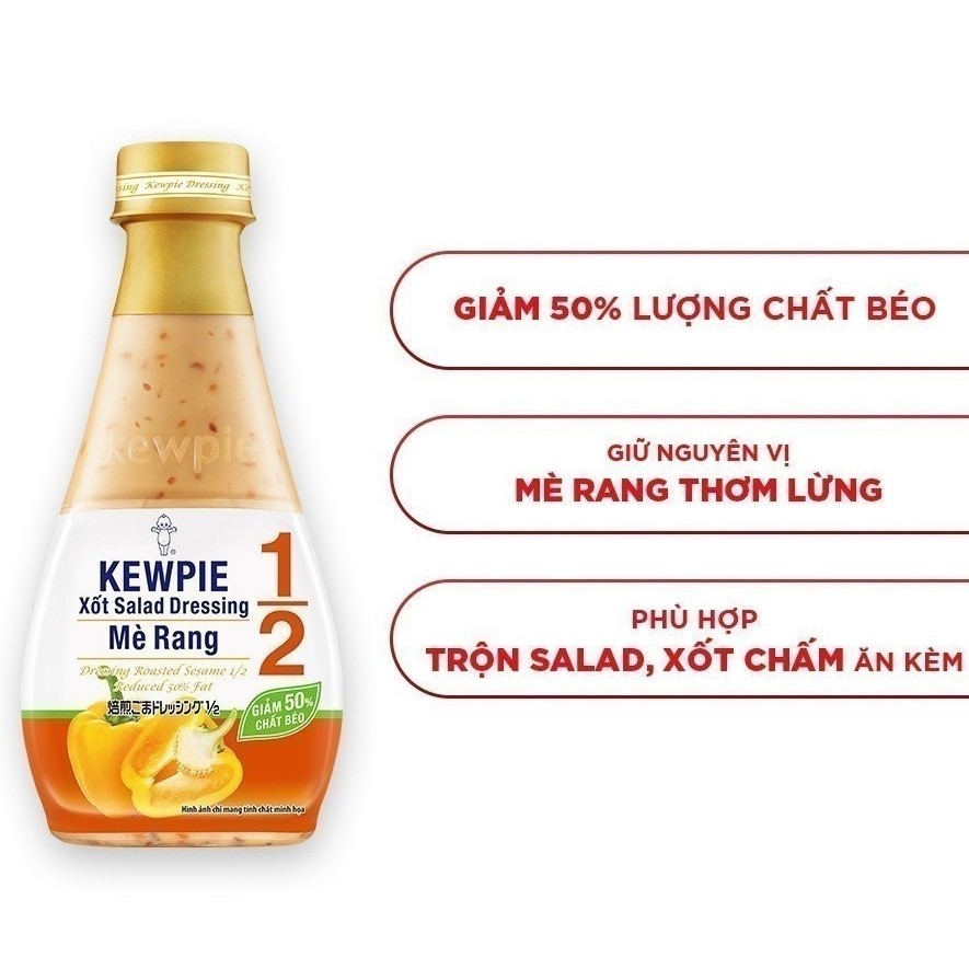 KEWPIE -- chai 1/2 ÍT BÉO 210ml -- SỐT MÈ RANG ÍT BÉO Reduced Fat Salad Dressing Roasted Sesame Sauce