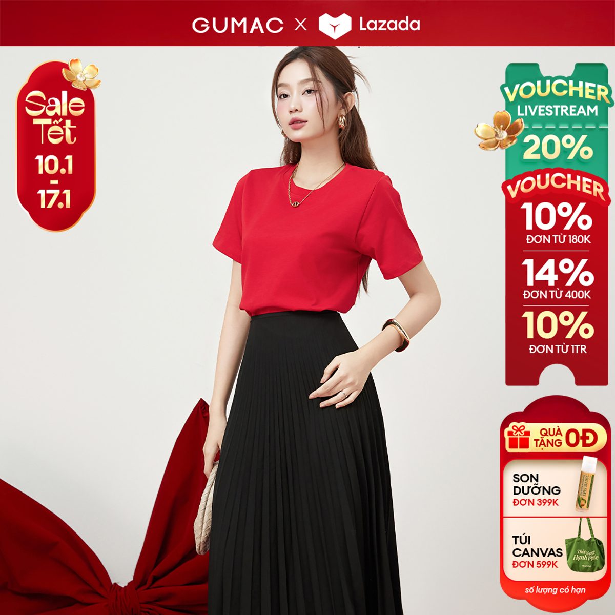 [15 - 17.1 |Voucher 10-14%] Áo thun basic cổ tròn thời trang GUMAC ATE12034