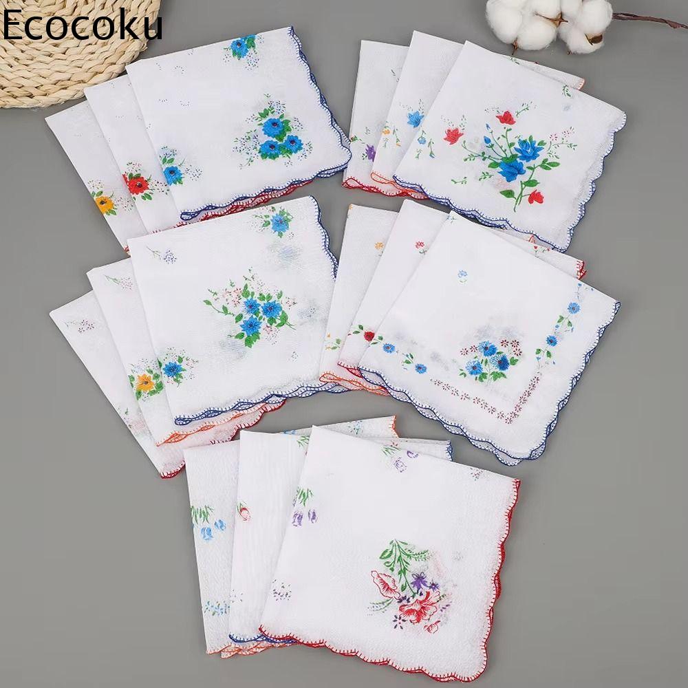 ECOCOKU 12Pcs Thấm hút mồ hôi Khăn tay in hình cho phụ nữ Phong cách cổ điển 28x28cm Khăn mồ hôi mỏng Có thể tái sử dụng Nhẹ Khăn tay vuông Dụng cụ nhà bếp
