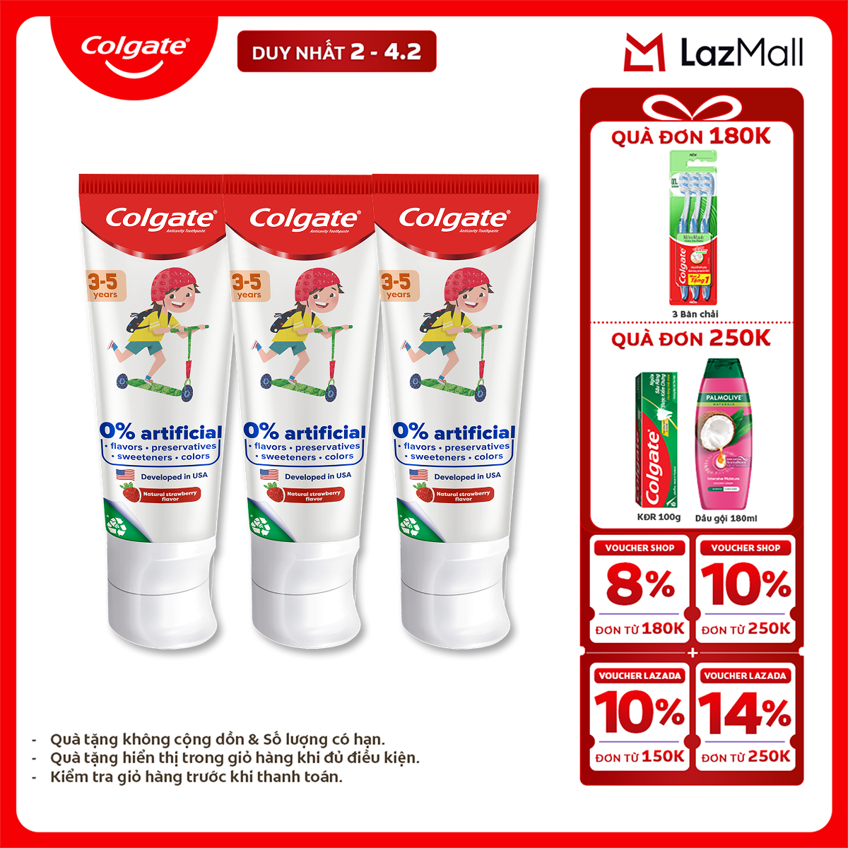 [Chỉ 2-4.2_X2 Voucher giảm 24%] Bộ 3 Kem đánh răng Colgate Kid Free From cho trẻ em 3-5 tuổi không h