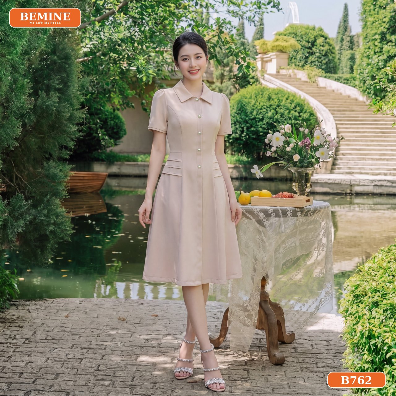 [DUY NHẤT 25-29.09-VOUCHER 40K]Đầm thiết kế BEMINE cổ đức chạy viền dáng chữ A phù hợp đi làm-B762
