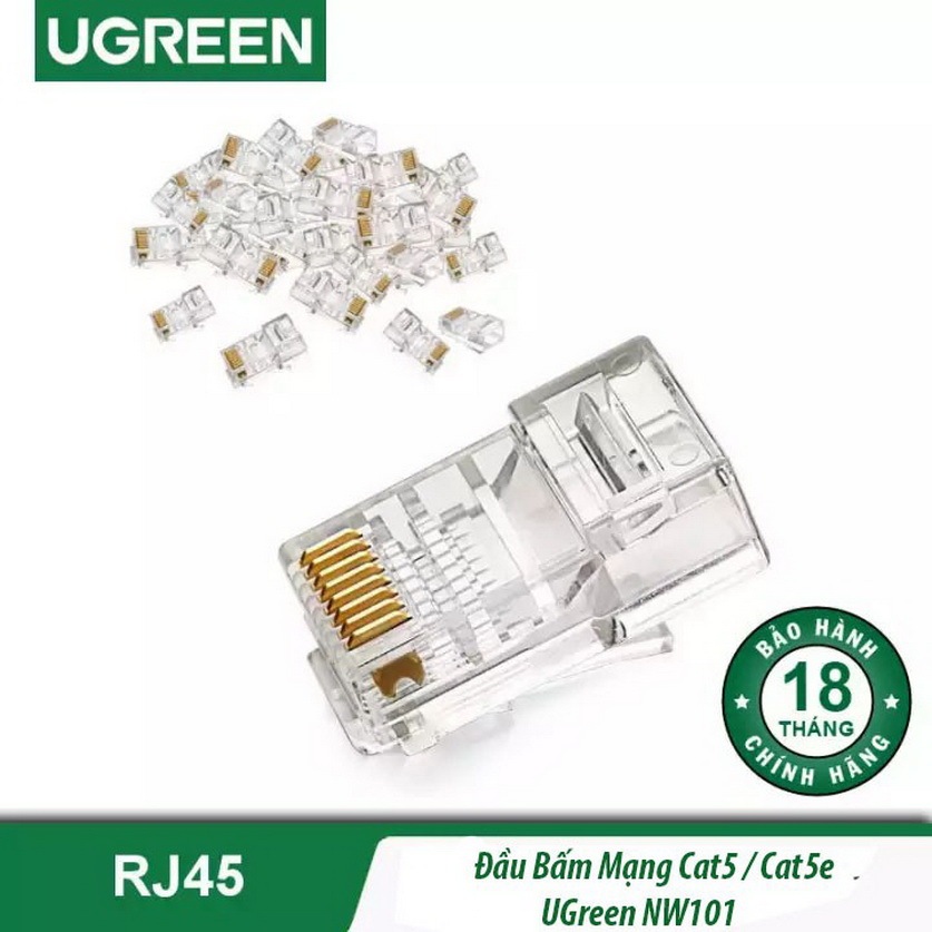 ĐẦU BẤM MẠNG RJ45 CAT5E 100C/TÚI CHÍNH HÃNG UGREEN 50246 CAO CẤP Giá 364,800 Đồng*Miễn phí vận chuyển