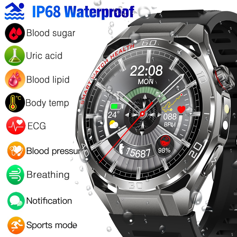 Non Invasive Blood Glucose Smart Watch Blood Lipid Uric Acid ECG Body Fat Monitoring Smartwatch For Men Women Bracelet Bluetooth Call Waterproof Sport Fitness Tracker Wrist Watches For Android And IOS ราคา 1,239 บาท*ส่งฟรี