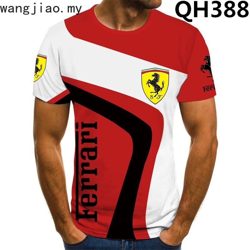 Mùa hè mới Ferrari Áo phông nam 3D logo xe hơi ngắn tay in họa tiết lớn thời trang phụ nữ hàng đầu