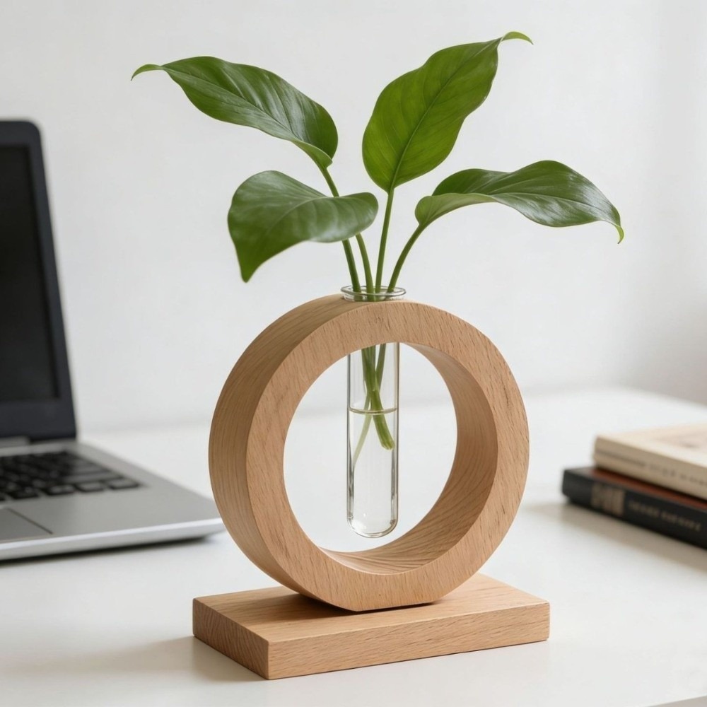 Wooden Tube Vase Home Decoration Ornaments Small Glass Vase Minimalist Design Hollow Hydroponic Flower Pot Decor