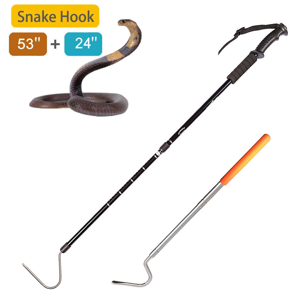 V-Cheetong Snake Hook Reptile Grabber Rattle Snake Catcher,Professional  Aluminum Alloy with Telescopic Rod and Lock, Comfortable Grip Handle for