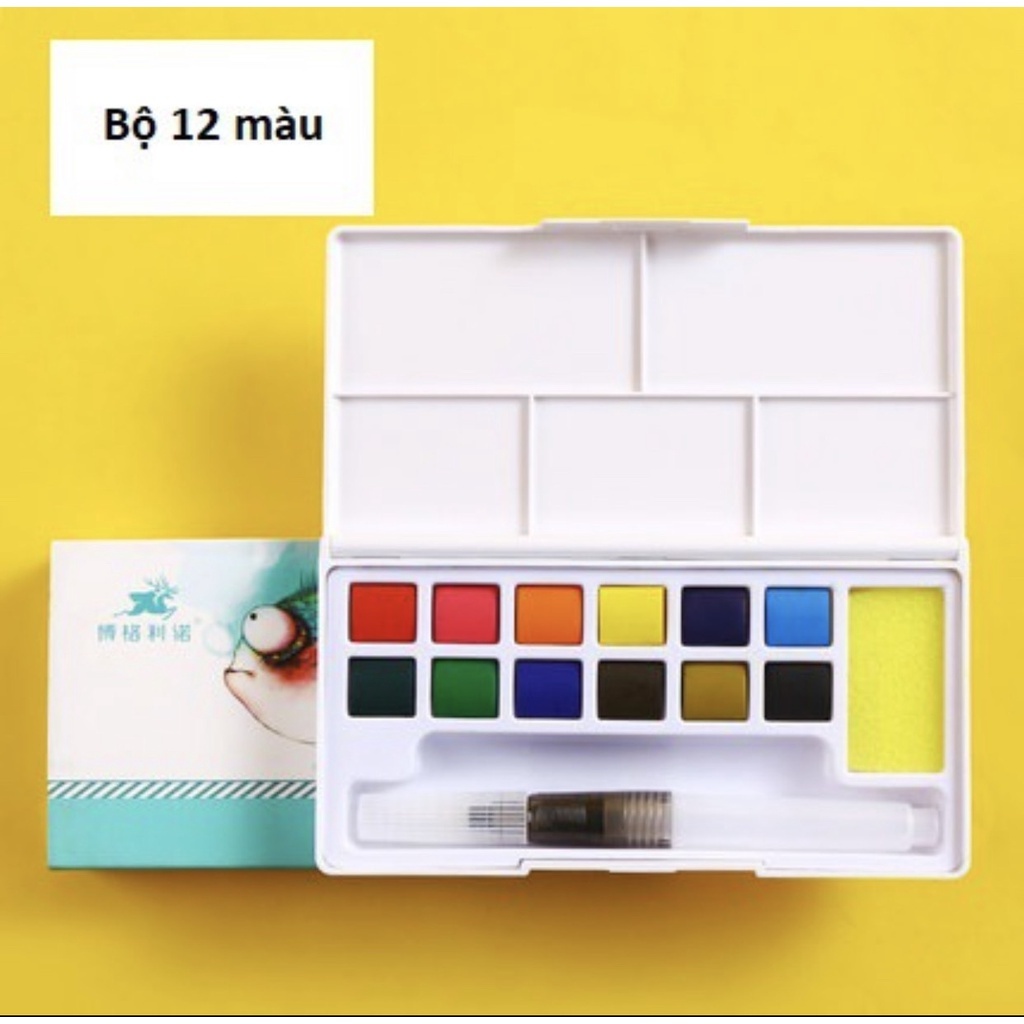 Tặng kèm giấy vẽ 200 gsm Màu Nước Solid Water Color 24 36 48 Màu Cao CấpĐi kèm 2 Bút Nước 2 Mút 1 Palette Màu tươi