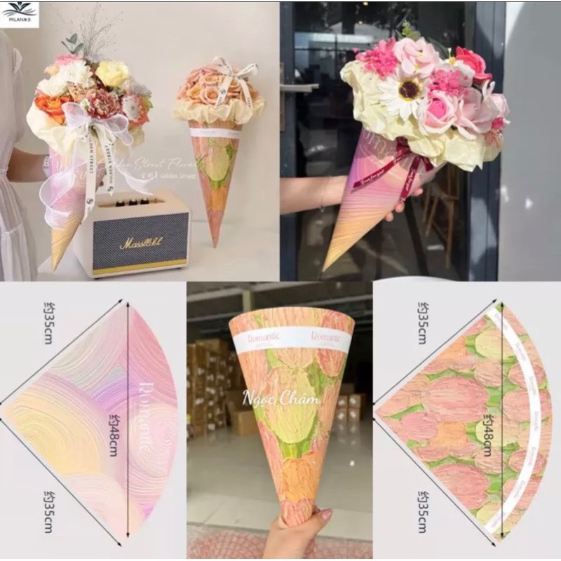 Sỉ 10 tơ` giấy decan gói hoa ốc quế size 3548cm