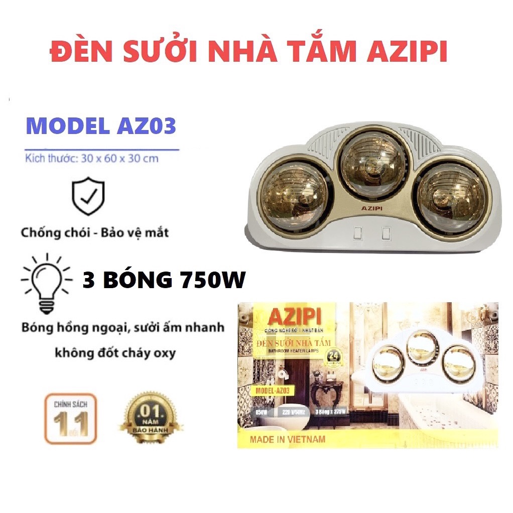 Đèn sưởi nhà tắm camac 2 bóng/3 bóng cao cấp - sưởi ấm nhanh