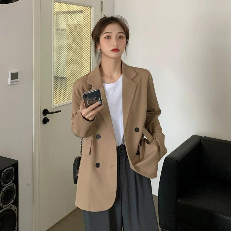 Xuân thu Phụ Nữ Blazer phong cách Hàn Quốc Thời Trang Tay áo dài Giản Dị ve áo mềm Cổ Áo Rắn Văn Phò