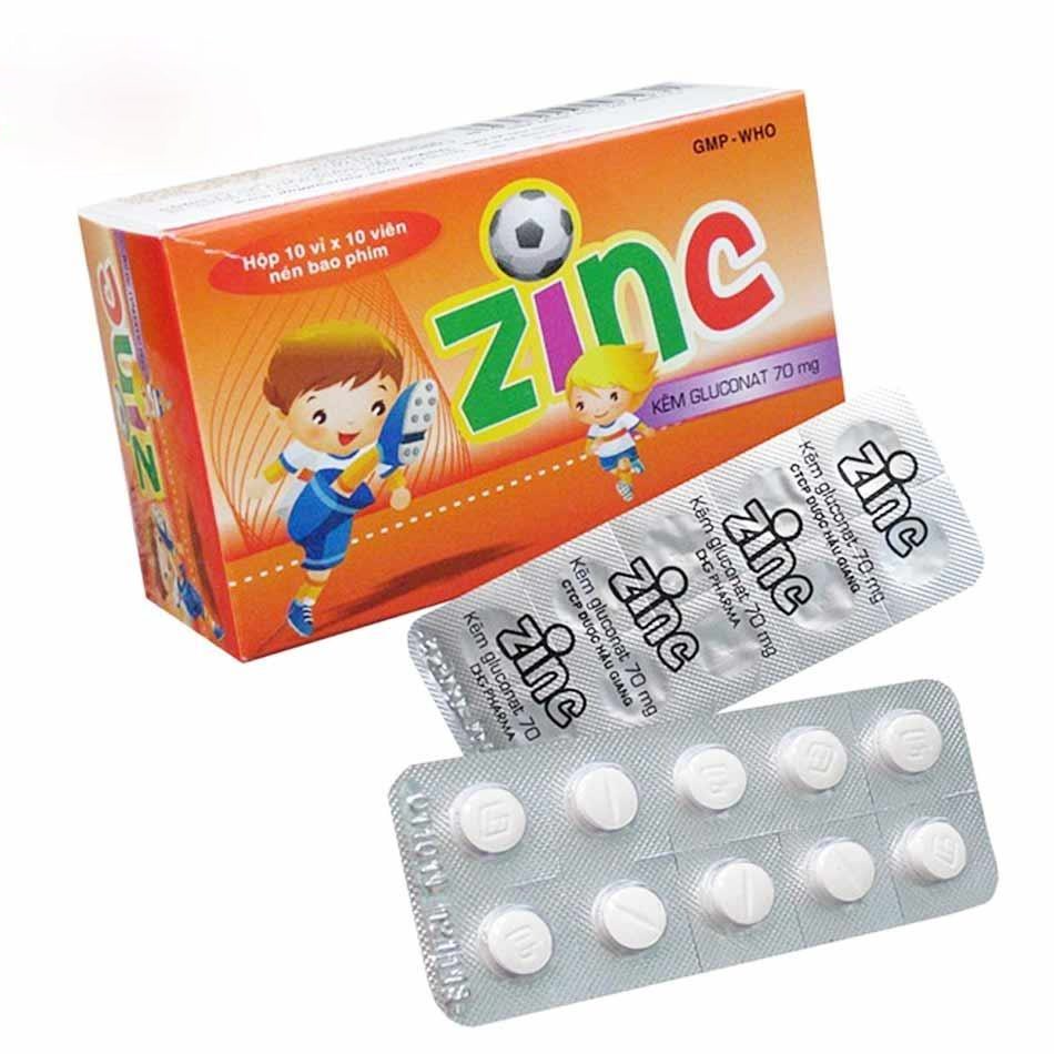 Zinc Kẽm Gluconat 70mg hộp 100 viên uống giúp tăng đề kháng, còi xương, giảm mụn