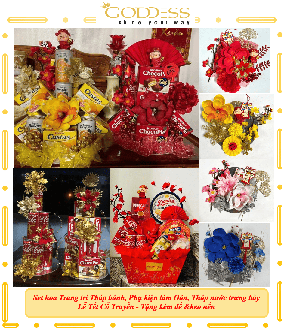 [Tặng đế - Keo nến] Tháp hoa Trang Trí Tháp bánh, Phụ kiện làm Oản, Tháp nước trưng bày Lễ Tết