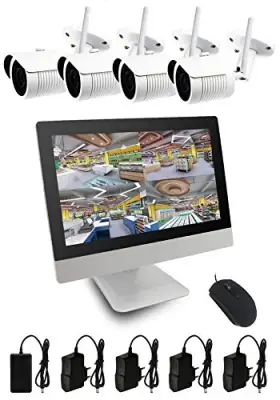 4CH Wireless CCTV Security System Kits Full HD 1080P WiFi Kit IP Camera Outdoor 12" Video Monitor LCD NVR Screen Surveillance