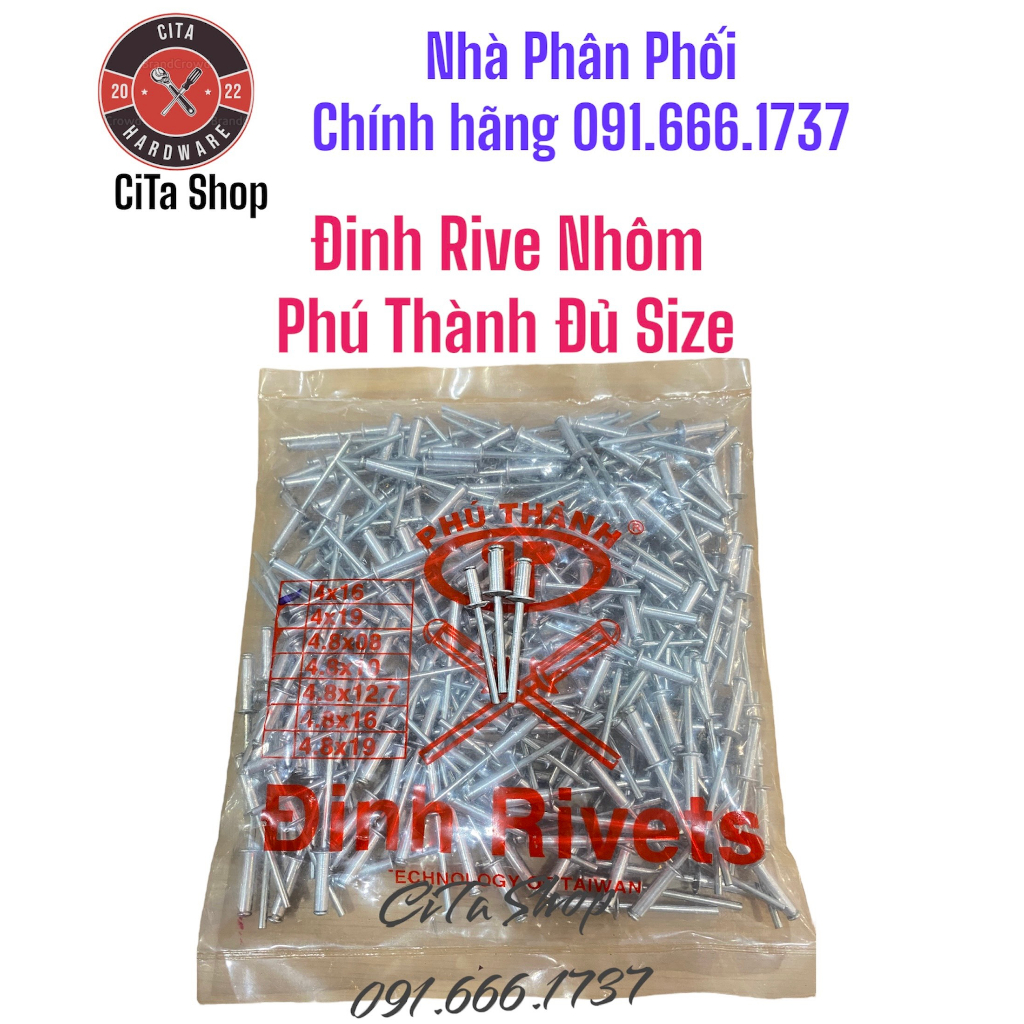 Đinh tán rive phú thành - đinh rút rive nhôm 3ly, 4ly,5ly
