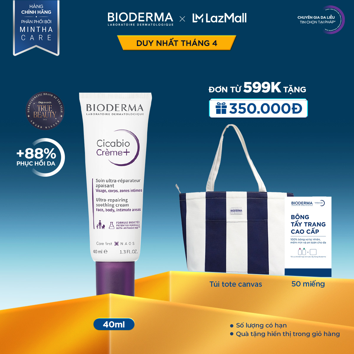 Kem phục hồi da tổn thương và ngăn ngừa sẹo Bioderma Cicabio Crème+ 40ml