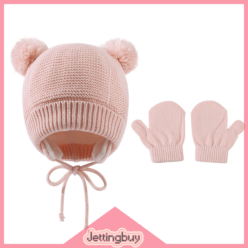 Jettingbuy Flash Sale New Cute Knitted Pompom Baby Hat Gloves Cap Thick