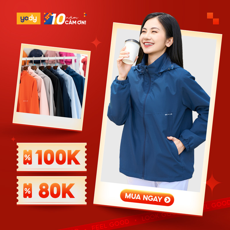 Áo khoác gió nữ YODY phối lưng áo gió 2 lớp ấm áp siêu nhẹ cản gió cản bụi chống thấm nước 3C PLUS AKN5040