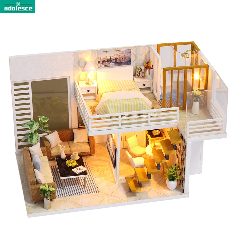 AD ready stock Dollhouse Miniature DIY House Kit With Furniture Simple