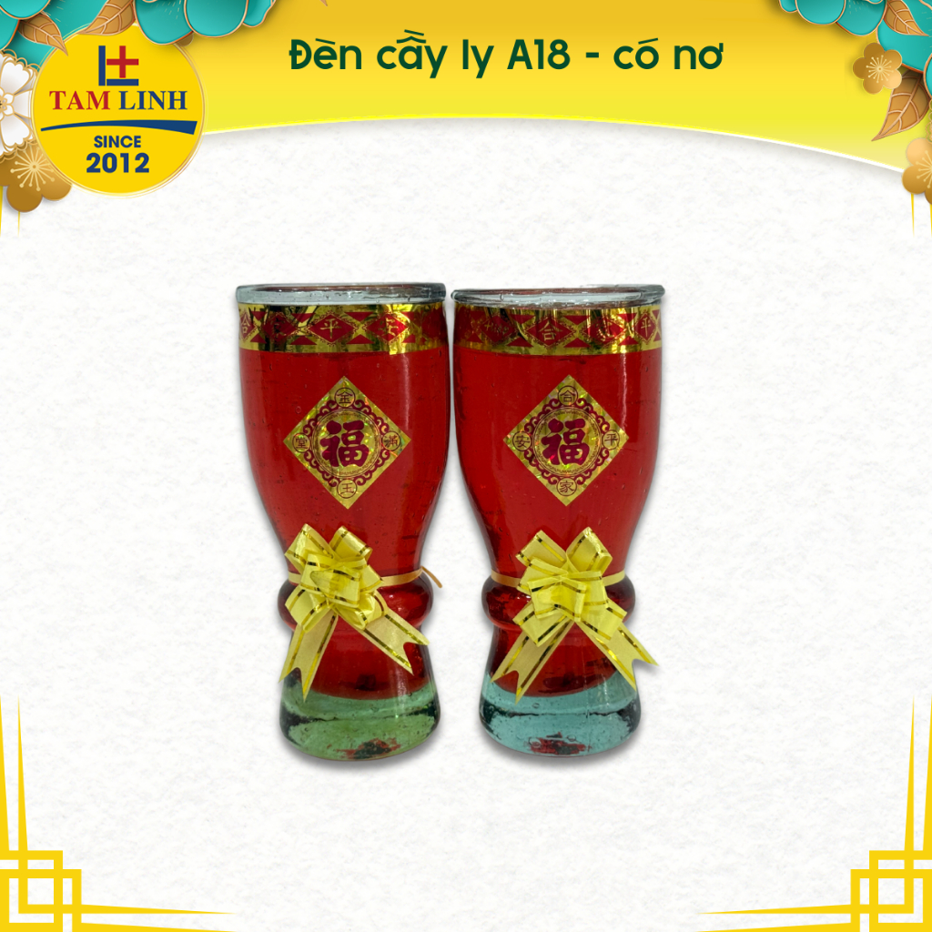 Đèn cầy ly A18 (có nơ) - Cặp đèn cầy ly ɡel đỏ cao 15cm | Đồ Cúng Tâm Linh since 2012