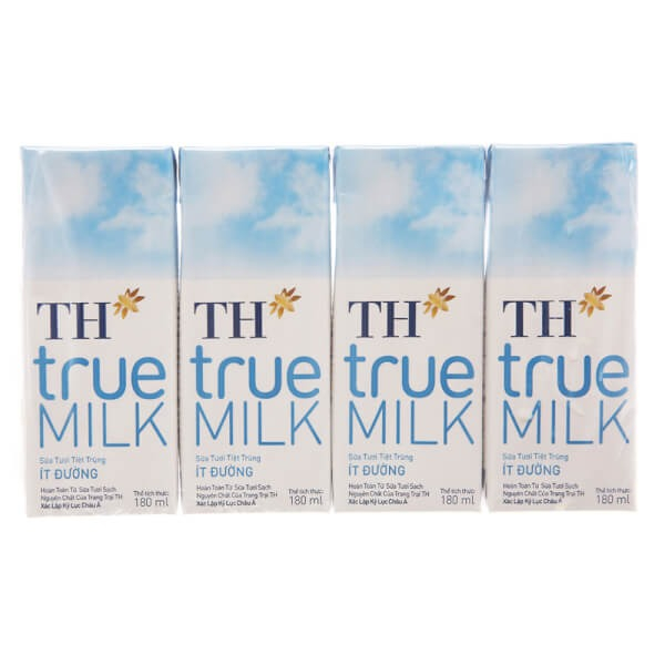 Sữa Tươi Th True Milk Ít Đường 4 Hộp X 180Ml