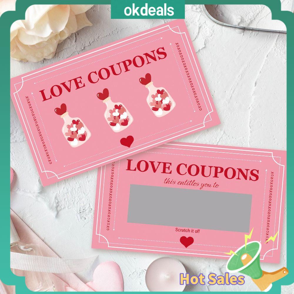 OKDEALS 30PCS Tương tác cặp đôi Thẻ cào ngày Valentine Màu hồng Tự làm Vé thưởng Quà tặng bất ngờ Thẻ cào may mắn cho các trò chơi tiệc tùng