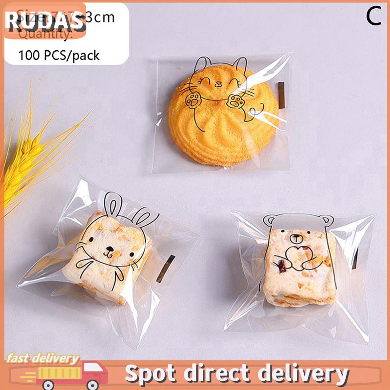 RUDAS 100 chiếc túi bánh mì hoạt hình túi đóng gói tự dính Túi Đựng Bánh Sandwich cho trẻ em