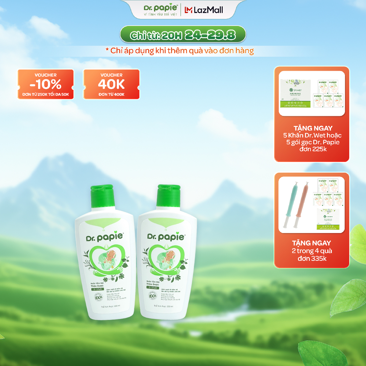 [Voucher 12% + Quà tặng] Combo 2 Lọ Nước Tắm Thảo Dược DR. PAPIE Cho Bé Giúp Ngăn Ngừa Và Giảm Các Vấn Đề Về Da 230ml/lọ