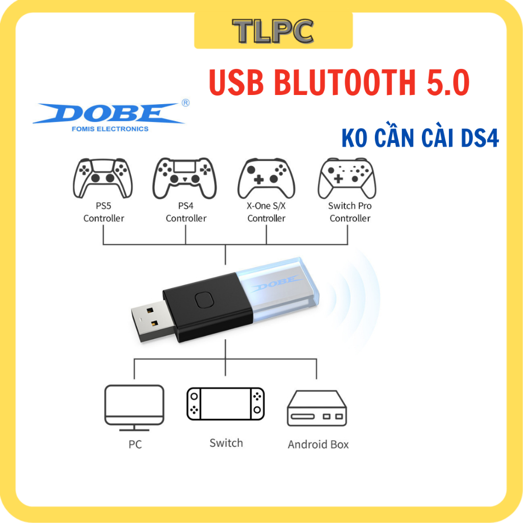 USB Bluetooth 5.0 DoBe Dùng Cho Tay Cầm PS4, PS5, Xbox One S, Pro Controller  Hỗ Trọ PC Laptop không cần cài DS4