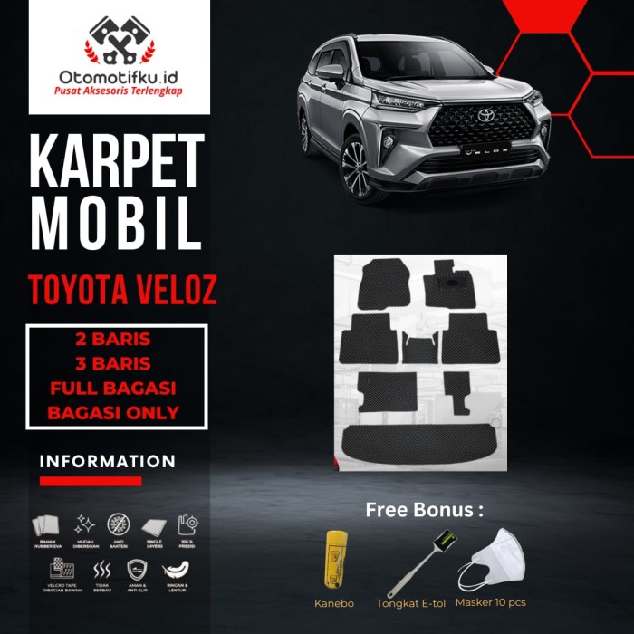 [ OTOMOTIFKU ] Karpet Mobil Toyota All New Veloz Bahan Single Layer Ruber Eva Premium - L (3 Baris), Hitam-Grey Harga 385,000 rupiah*Gratis Ongkir